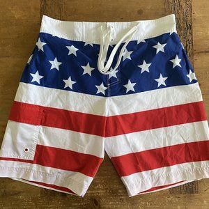 Walnut & 39th Mens Small Swim Trunks Multicolor Blue Patriotic Drawstring